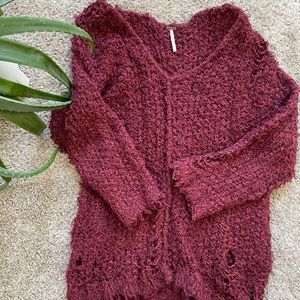 Free People Grunge Chunky Knit Dark Red Women’s Sweater Size M